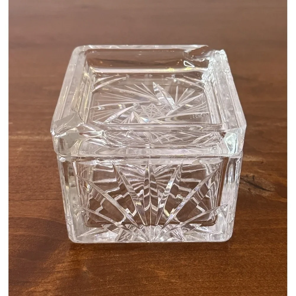 Vintage cut Crystal Ashtray & Cigarette Storage set Rectangle circa MCM Retro